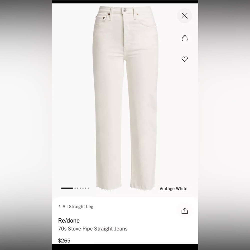 RE/DONE NWT  70's Stove Pipe Raw Hem Jean Vintage White